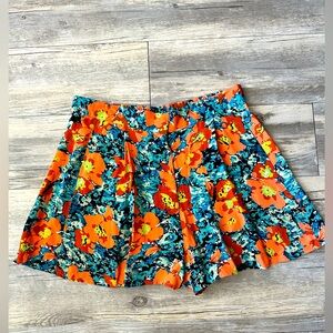 topshop orange floral flowy shorts womens size 6